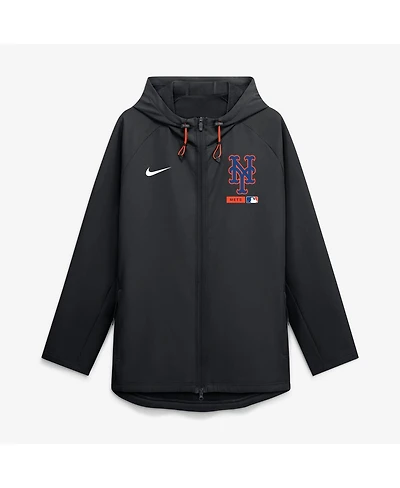 Nike Men's Black New York Mets Authentic Collection Raglan Therma-fit Full-Zip Hooded Jacket