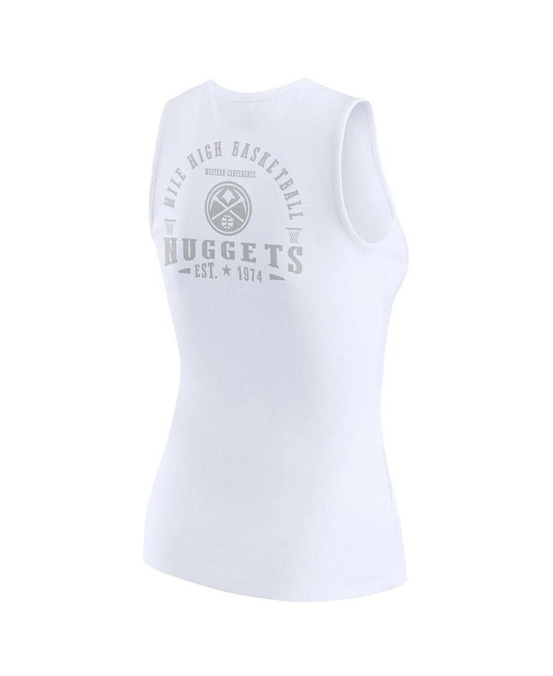 Wear by Erin Andrews Women's White Denver Nuggets Rib-Knit Henley Tank Top