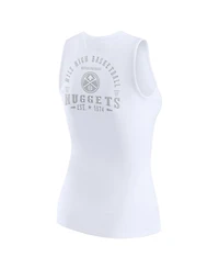 Wear by Erin Andrews Women's White Denver Nuggets Rib-Knit Henley Tank Top