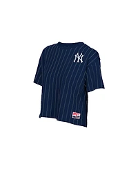 New Era Women's Navy York Yankees Throwback Meshback Pinstripe Boxy T-Shirt