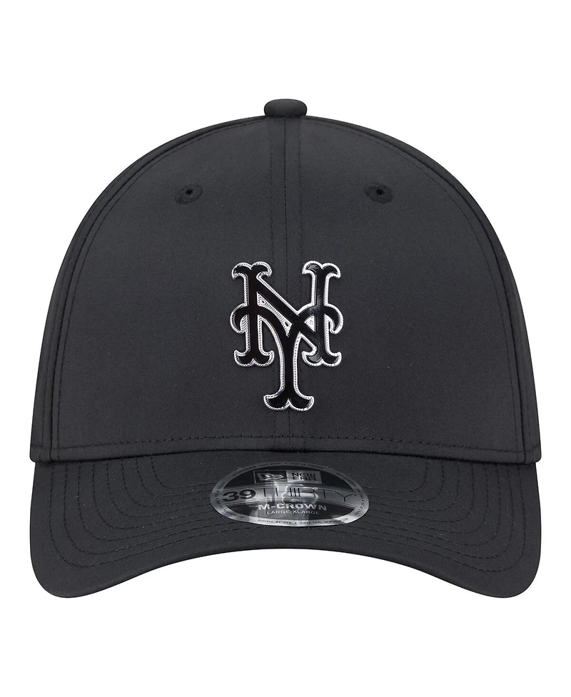 New Era Men's Black York Mets Metallic 39THIRTY M-Crown Flex Hat