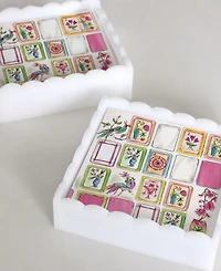 Mariposa Mahjong Scalloped Cocktail 5.75" Napkin Box Set