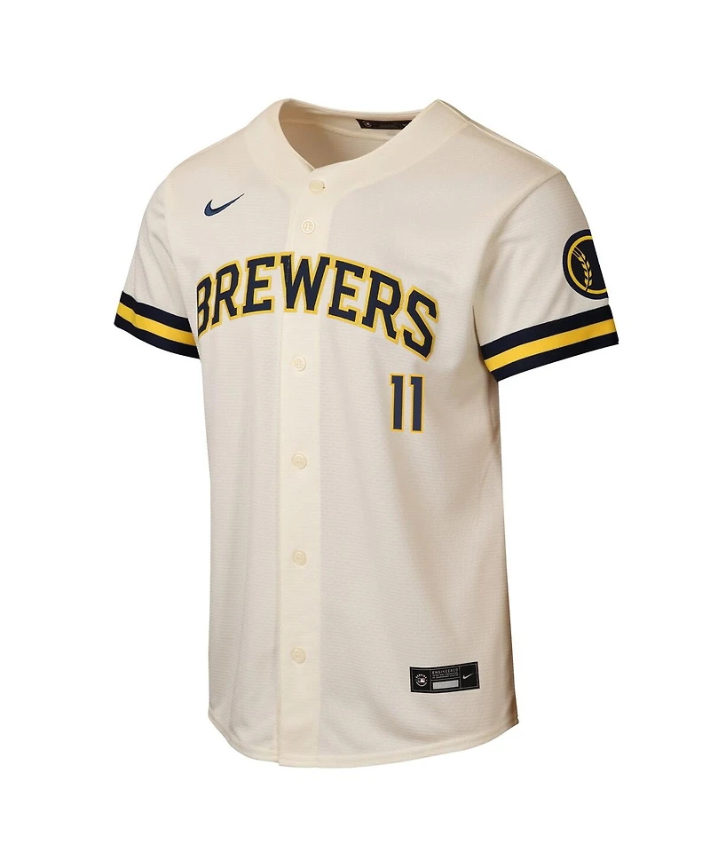 Nike Big Boys and Girls Jackson Chourio Cream Milwaukee Brewers Home Stadium Jersey