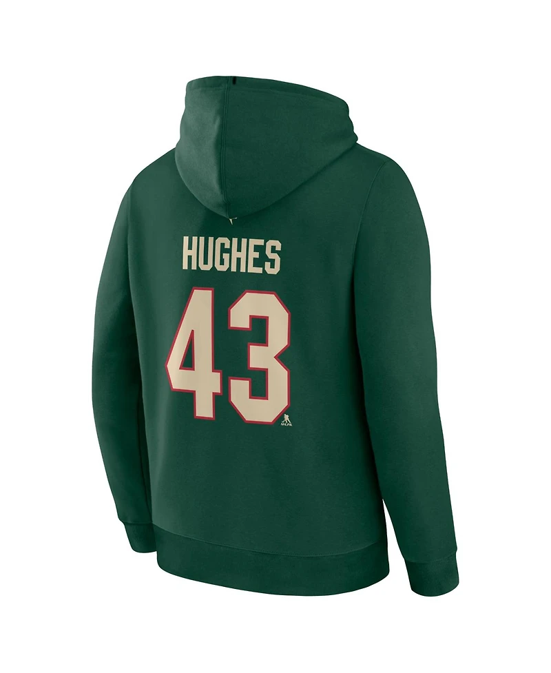 Fanatics Men's Quinn Hughes Green Minnesota Wild Authentic Stack Name Number Hoodie