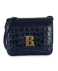 Pre-Owned Balenciaga B. Navy Croc Small Shoulder Bag