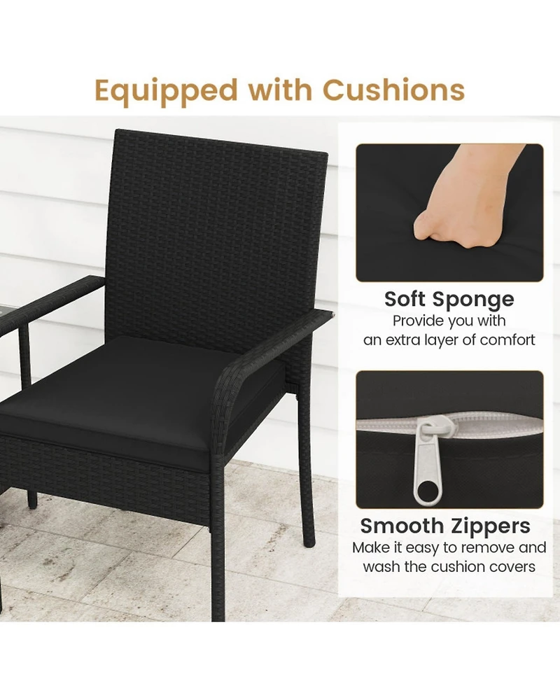 Gouun 3-Piece Pe Rattan Patio Chair Set with 2-Tier Side Table and Cushions