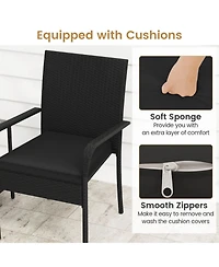 Gouun 3-Piece Pe Rattan Patio Chair Set with 2-Tier Side Table and Cushions
