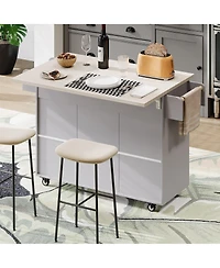 Clihome Mobile Kitchen Island Cart Foldable Top, Convertible to Fixed Cabinet with Trash & Storage