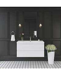 Sillysis Inch Glossy Wall Mounted Bathroom Vanity with Resin Sink and Soft Close Drawers
