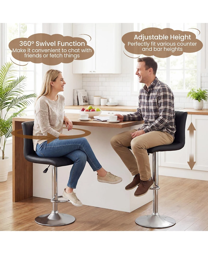 Gymax Bar Stools Set of 2 Adjustable Swivel Barstools with Footrest for Kitchen