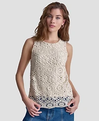 Dkny Jeans Petite Crochet Crewneck Knit Tank Top