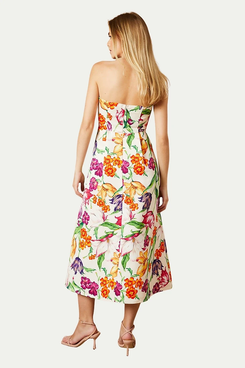 Oasis Women's Floral Twill Strapless Midi Dress