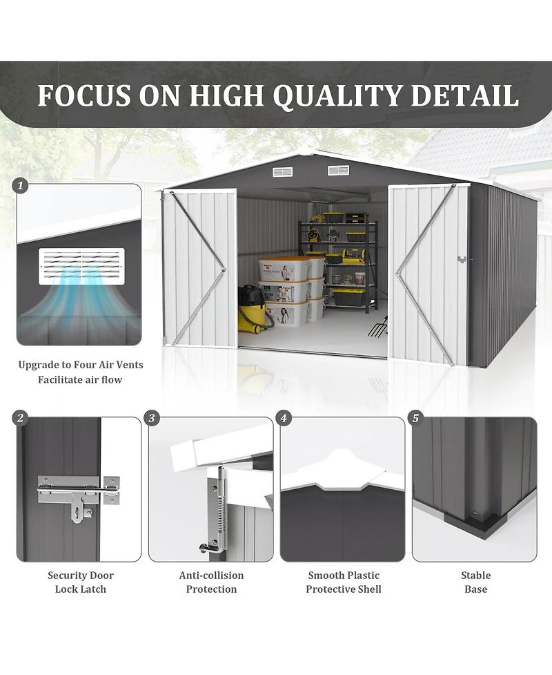 Mondawe Outdoor Metal Storage Shed with 3 Lockable Doors Vents Sloped Roof