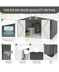 Mondawe Outdoor Metal Storage Shed with 3 Lockable Doors Vents Sloped Roof