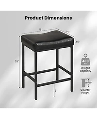 Gymax Bar Stools Set of 4 25'' Faux Leather Upholstered Saddle Stools with Metal Legs