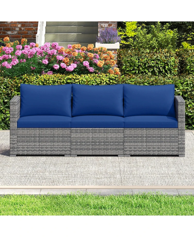 Gymax Set of 3 Patio Sectional Sofa Pe Rattan Modular Couch Furniture w/Cushions