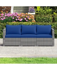 Gymax Set of 3 Patio Sectional Sofa Pe Rattan Modular Couch Furniture w/Cushions