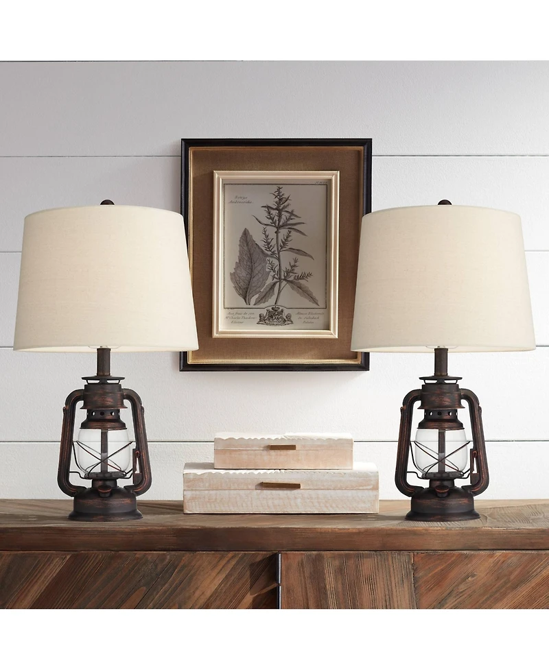 Franklin Iron Works Murphy 23" High Miner Lantern Farmhouse Accent Table Lamps Set of 2 Finish Metal Living Room