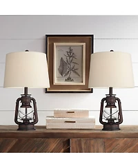 Franklin Iron Works Murphy 23" High Miner Lantern Farmhouse Accent Table Lamps Set of 2 Finish Metal Living Room
