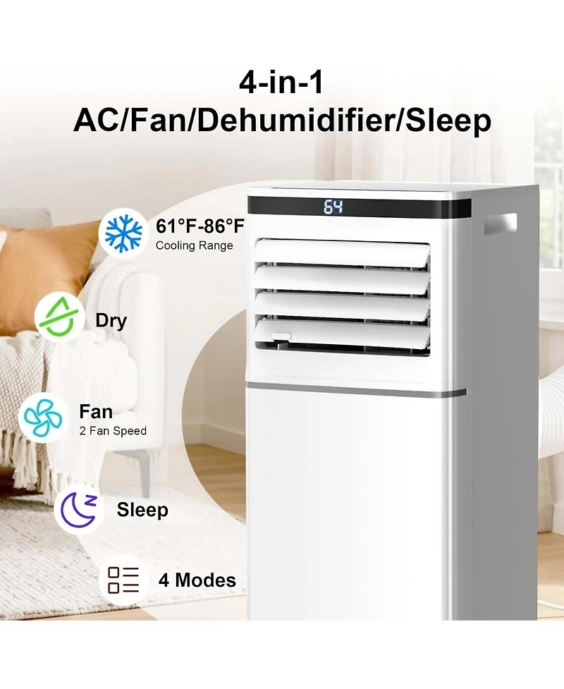 Antartic Star 8000 Btu Portable Air Conditioner, Compact Ac Unit with Remote, Adjustable Thermostat, Sleep Mode, 24H Timer, Window Kit