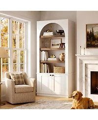 Tribesigns 71'' Tall Bookcase with Doors, 6-Tier Modern Arched Bookshelf, Freestanding Wooden Storage Cabinet