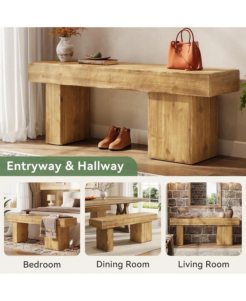 Tribesigns Solid Wood Dining Bench, 47" Farmhouse Dining Bench with Thickened Seat and Artistic Legs, Entryway Bench