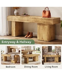 Tribesigns Solid Wood Dining Bench, 47" Farmhouse Dining Bench with Thickened Seat and Artistic Legs, Entryway Bench