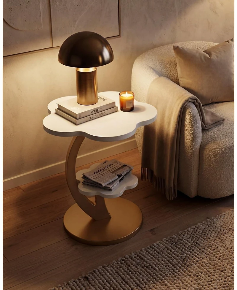 Tribesigns End Table Set of 2, 2-Tier Sofa Side Table, Flower Nightstand with C-Shaped Gold Frame, Modern Luxury Accent Table