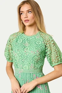 Oasis Women's Floral Lace Bodice Pleated Midi Dress
