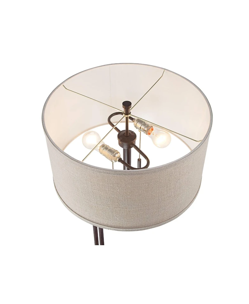 Possini Euro Design Modern Industrial Floor Lamp 61.75" Tall Angular Burlap Drum Shade for Living Room Reading Bedroom Office