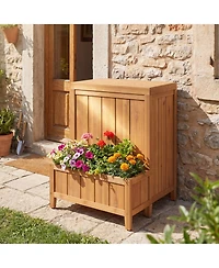Gymax Package Delivery Box with Planter Box Openable Lid and Gas Rod for Pool Accessories