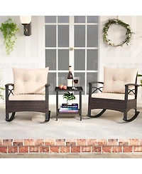 Slickblue 3 Piece Rattan Rocking Bistro Set with Acacia Wood Table