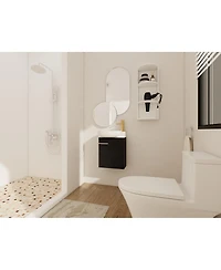 Sillysis 16.8 Inch Bathroom Vanity with 3-Tier Storage Rack and Ceramic Sink, Black Wall Mounted Modern Cabinet, Soft Close Door for Small Spaces
