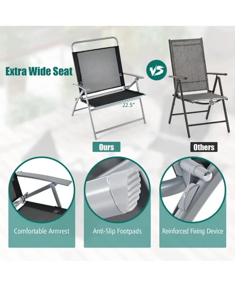 Yiortwo 3 Piece Folding Patio Furniture Set Metal Chairs with Glass Table