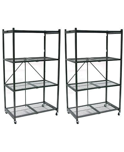 Origami 4 Tier Multipurpose Folding Storage Organizing Rack with Wheels (2 Pack)