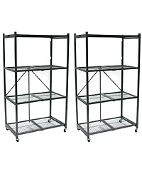 Origami 4 Tier Multipurpose Folding Storage Organizing Rack with Wheels (2 Pack)