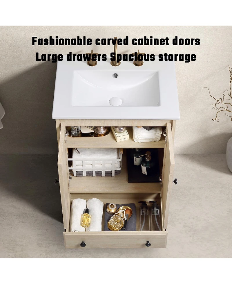 Sillysis 24 Inch Bathroom Vanity with Ceramic Sink, Soft Close Doors