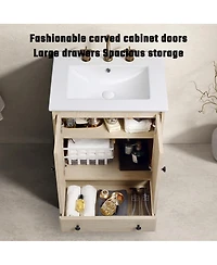 Sillysis 24 Inch Bathroom Vanity with Ceramic Sink, Soft Close Doors
