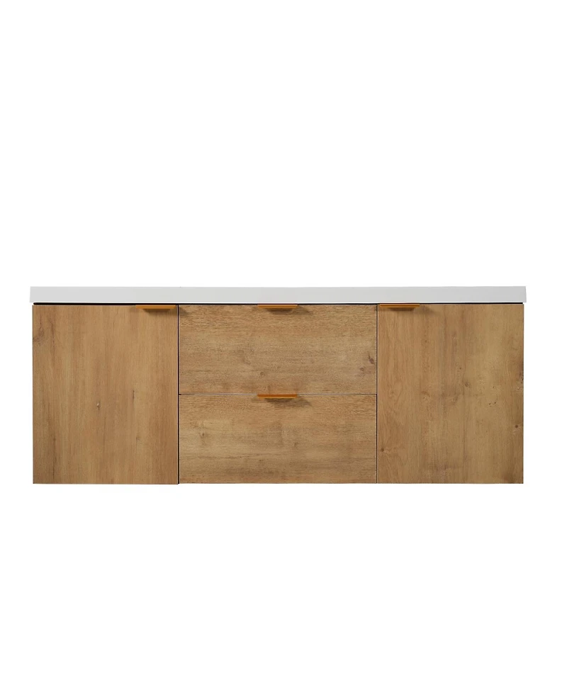 Sillysis 59 Inch Double Sink Bathroom Vanity, Wall Mounted Cabinet with Smc Countertop, Soft Close Drawers for Large Bathrooms