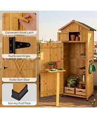 Gouun 70 in. Tall Fir Wood Garden Tool Storage Cabinet with Lockable Doors and Foldable Table