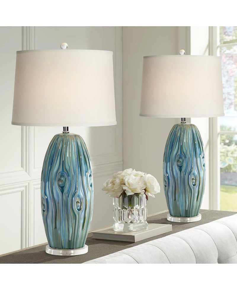 Possini Euro Design Eneya 31" Tall Large Modern End Table Lamps Set of 2 Ceramic Living Room Bedroom