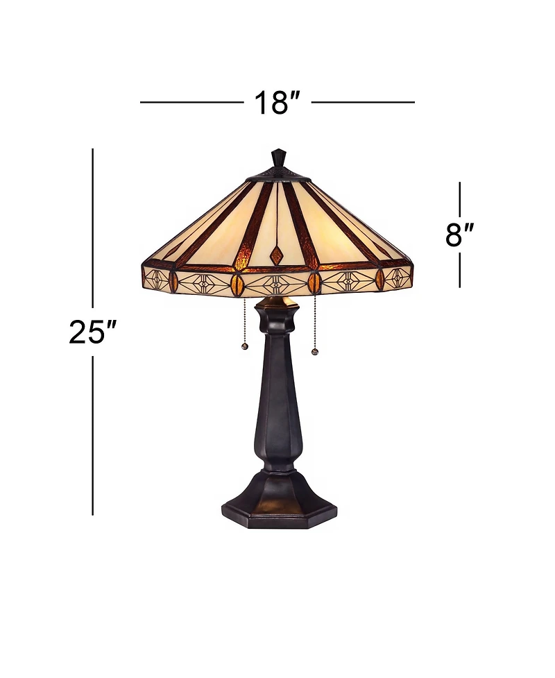 Robert Louis Tiffany Derrica 25" High Traditional Table Lamps Set of 2 Pull Chain Finish Art Glass Shade Living Room