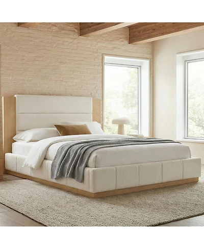 Streamdale Furniture Upholstered Platform Bed Frame with Extended Wood Headboard