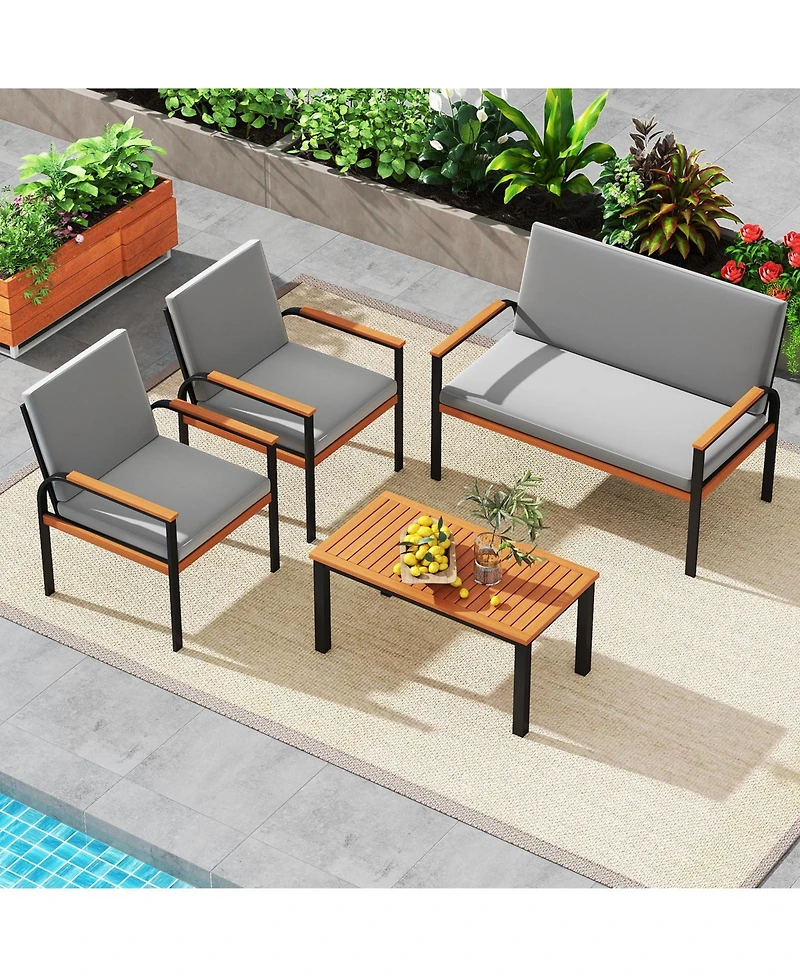 Outdoor Patio Set 4 Piece with Loveseat and Cushions