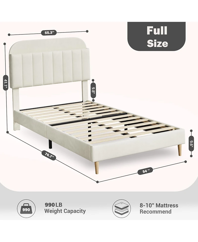 homfan Upholstered Bed Frame with Bookcase Headboard, Storage Cubbies and Wooden Slats Support