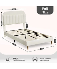 homfan Upholstered Bed Frame with Bookcase Headboard, Storage Cubbies and Wooden Slats Support