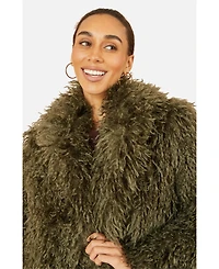 Yumi Women's Luxe Long Hair Faux Fur Coat