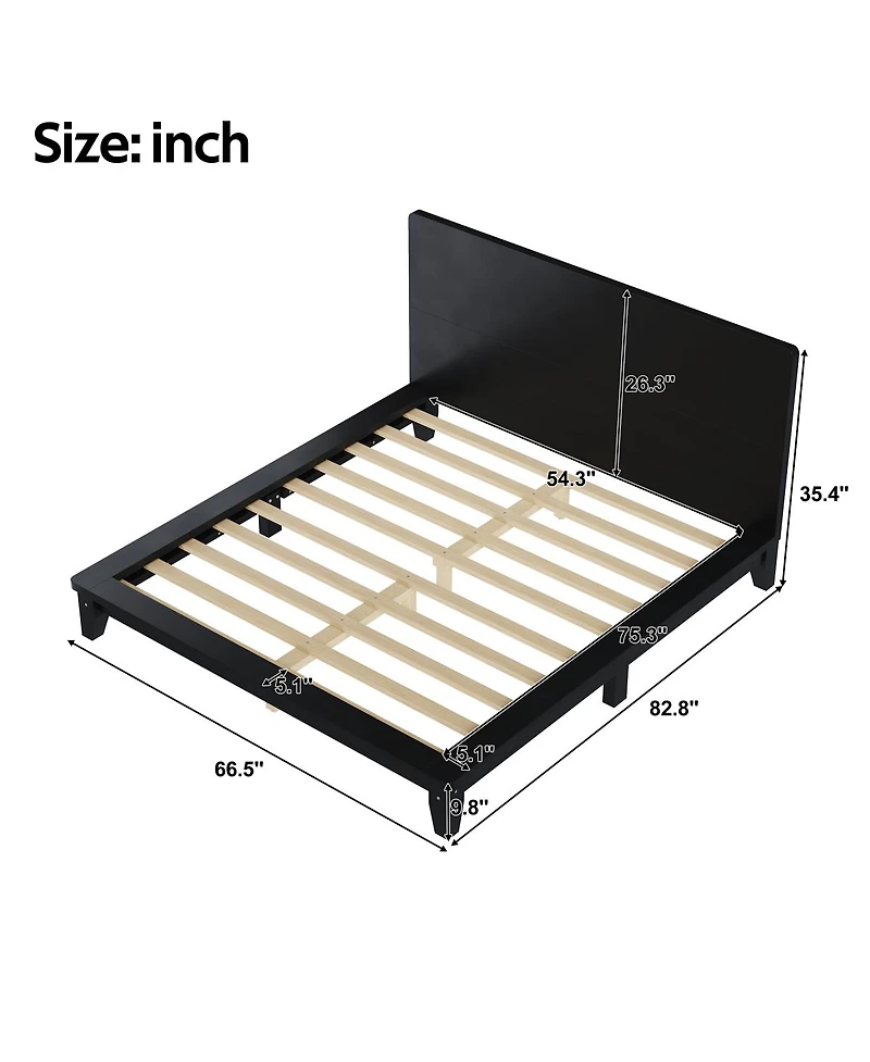 Streamdale Furniture Platform Bed Frame with Headboard , Wood Slat Support