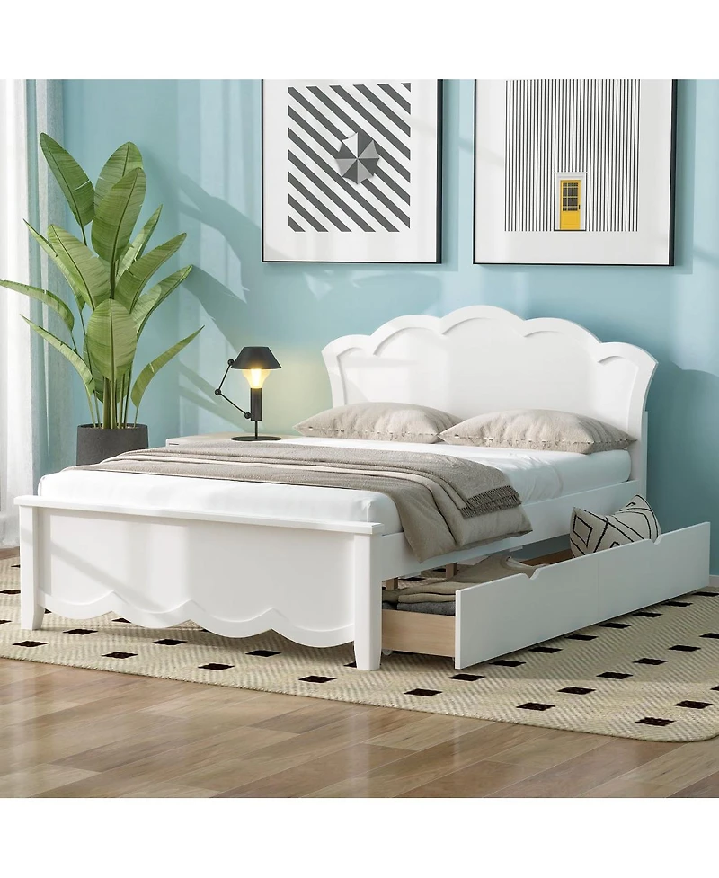 Streamdale Furniture Wood Platform Bed with Headboard and Two Drawers