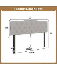 Slickblue Upholstered Tufted Headboard with 2 Ac Outlets for Queen and Full Beds